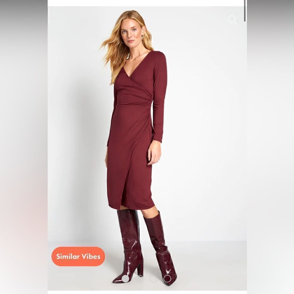 ModCloth Knit on the Town Faux-Wrap Dress in Burgundy